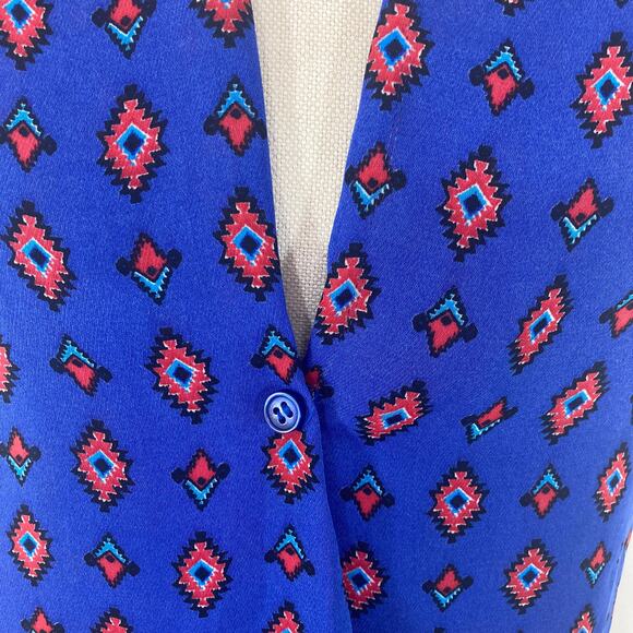 Zara blue red crossover top, Ladies medium sleeveless hi low surplice blouse - Picture 4 of 8